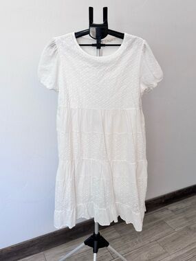 Ren N Rose White Eyelet Tiered Smock Dress, Romantic, Bohemian, Size XL, NEW